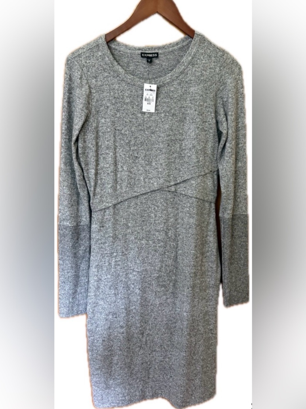 Express Gray Sweater Dress M Long Sleeve Ribbed Cuff Cozy Knit-NWT $59 retail
